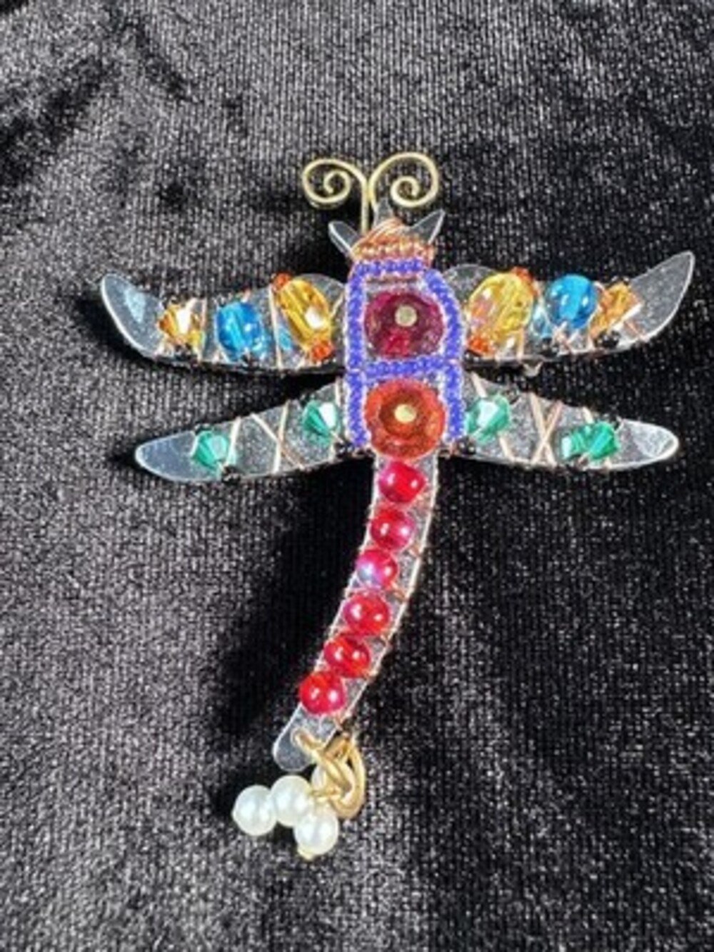 liz tech vintage brooch signed beaded colorful butterfly multicolor rhinestone